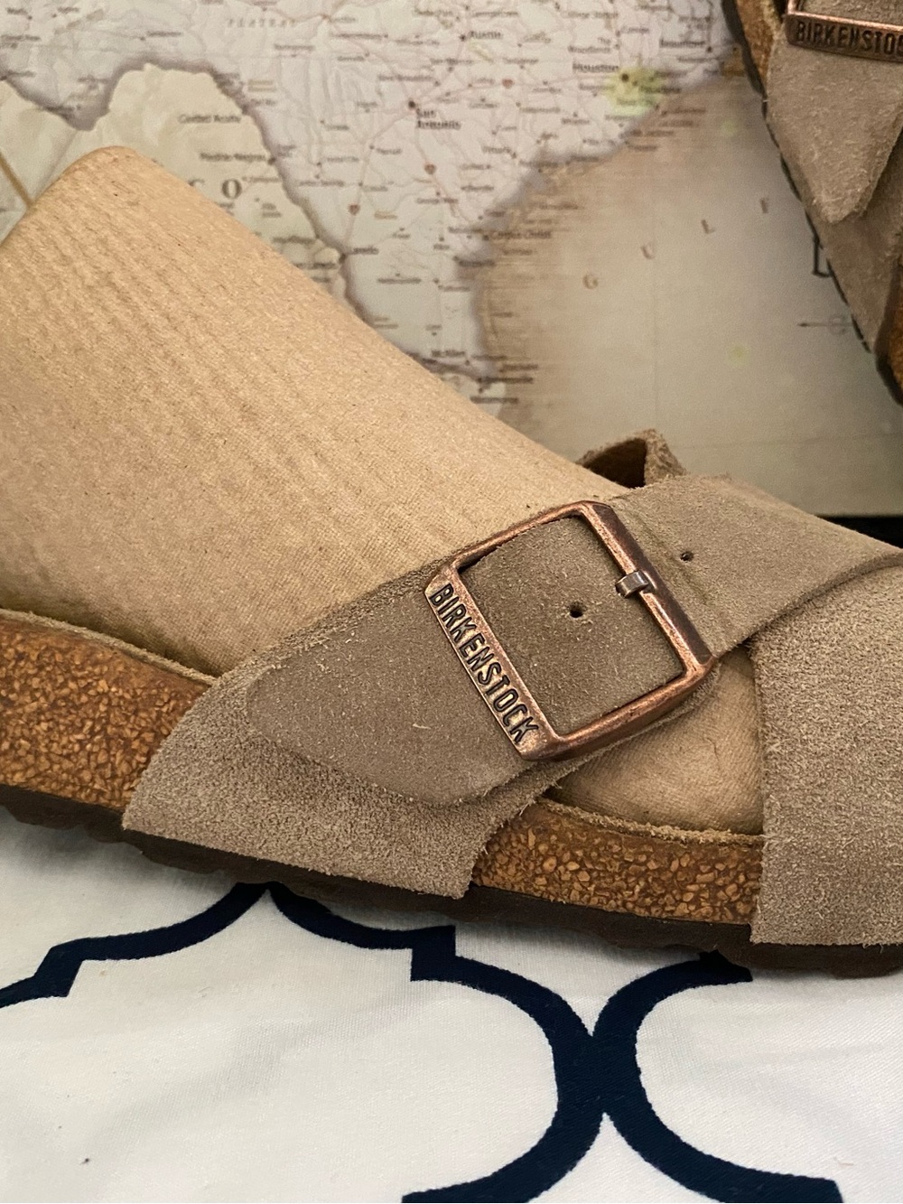Pre-owned Birkenstock Sienna 40/9 Women’Taupe Suede Sandals with Copper Buckles - Picture 2 of 9